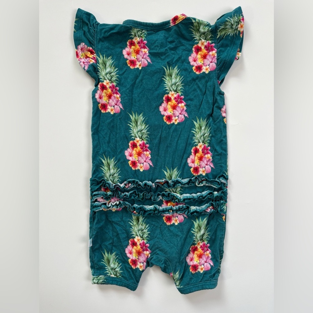 Posh Peanut Baby Vacation Tropical Teal Romper Pink Yellow Floral Pineapple - Picture 2 of 3